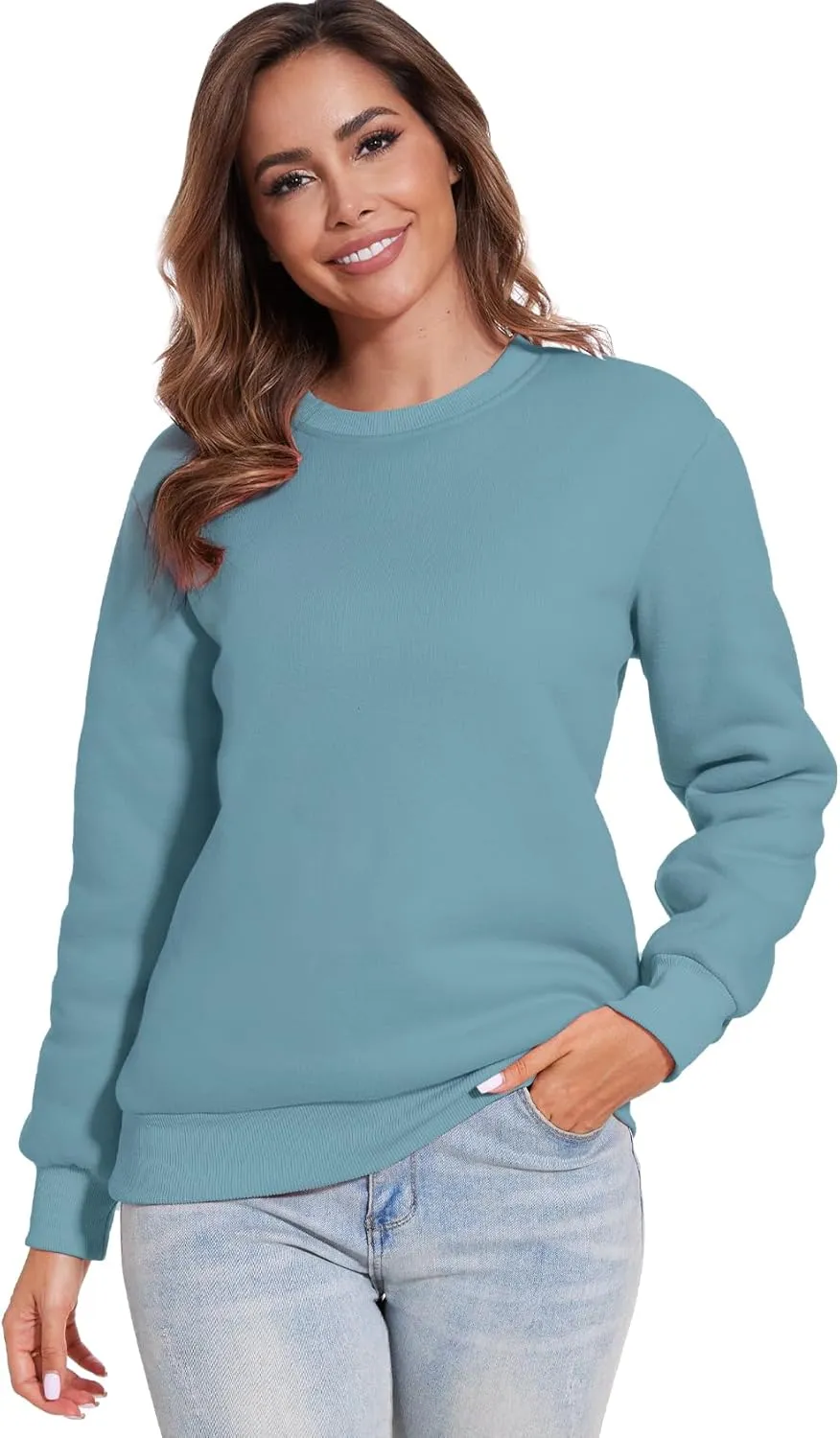 Flygo Women's Sherpa Lined Fleece Crewneck Pullover Sweatshirts Casual Winter Warm Sweatshirt