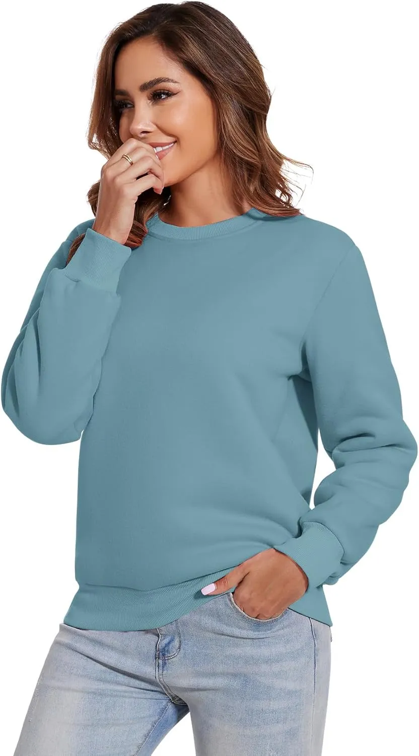 Flygo Women's Sherpa Lined Fleece Crewneck Pullover Sweatshirts Casual Winter Warm Sweatshirt