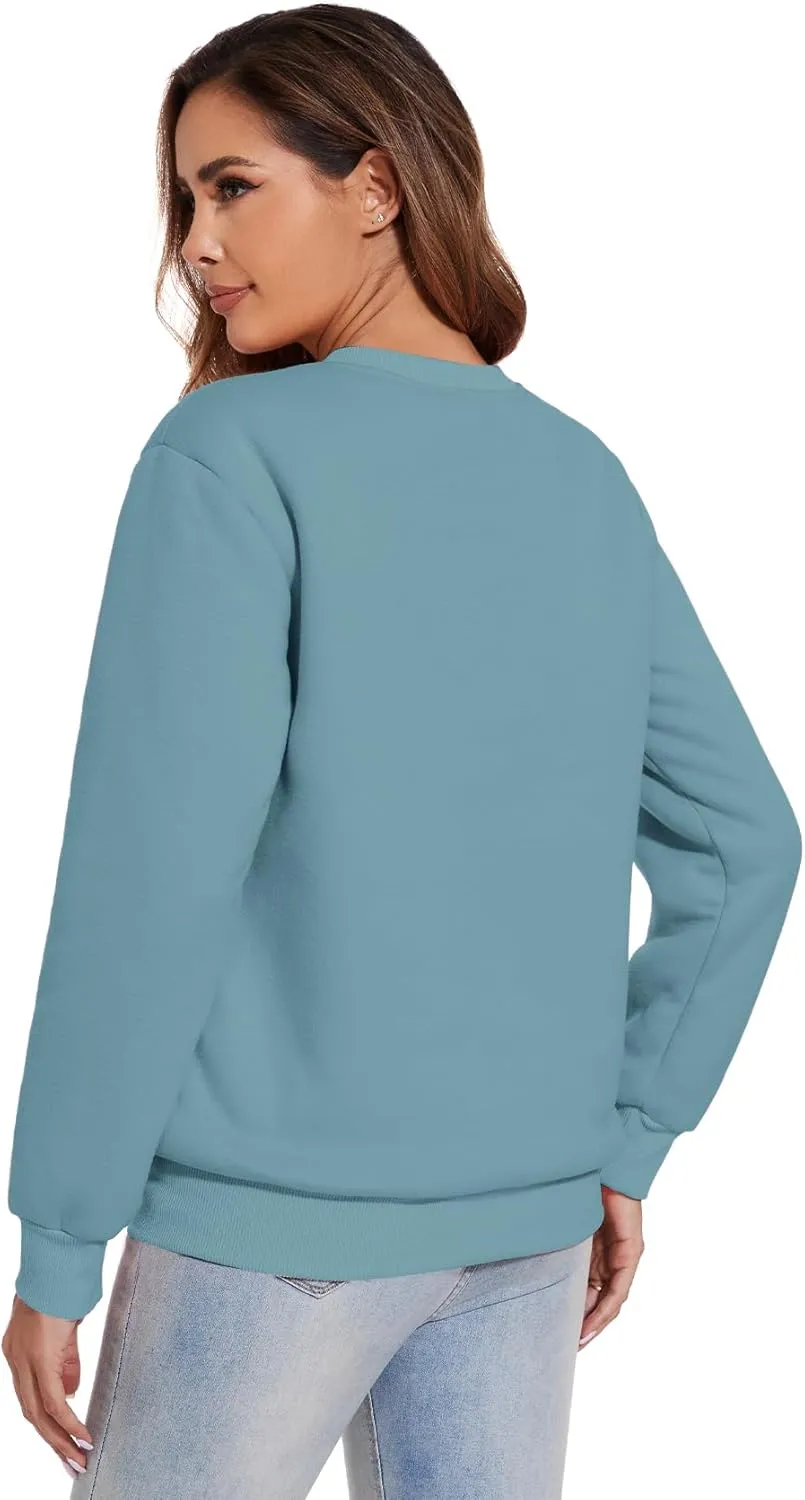 Flygo Women's Sherpa Lined Fleece Crewneck Pullover Sweatshirts Casual Winter Warm Sweatshirt