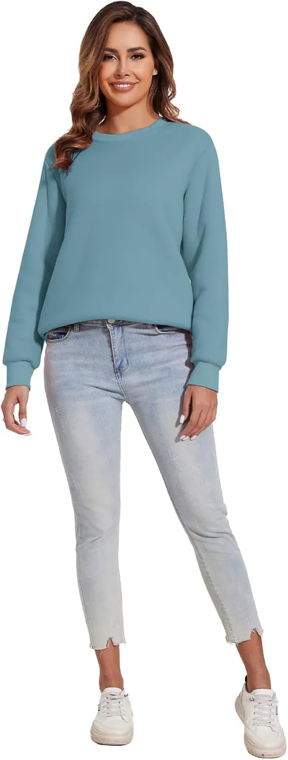 Flygo Women's Sherpa Lined Fleece Crewneck Pullover Sweatshirts Casual Winter Warm Sweatshirt