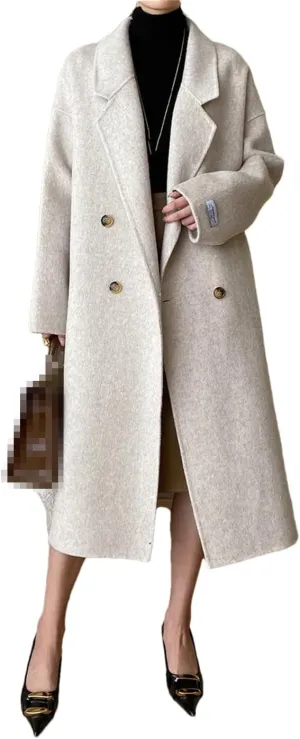 Fnfmrfmr Women's Double-Sided Wool Blends Coats Double Breasted Autumn Winter Long Wool Jacket