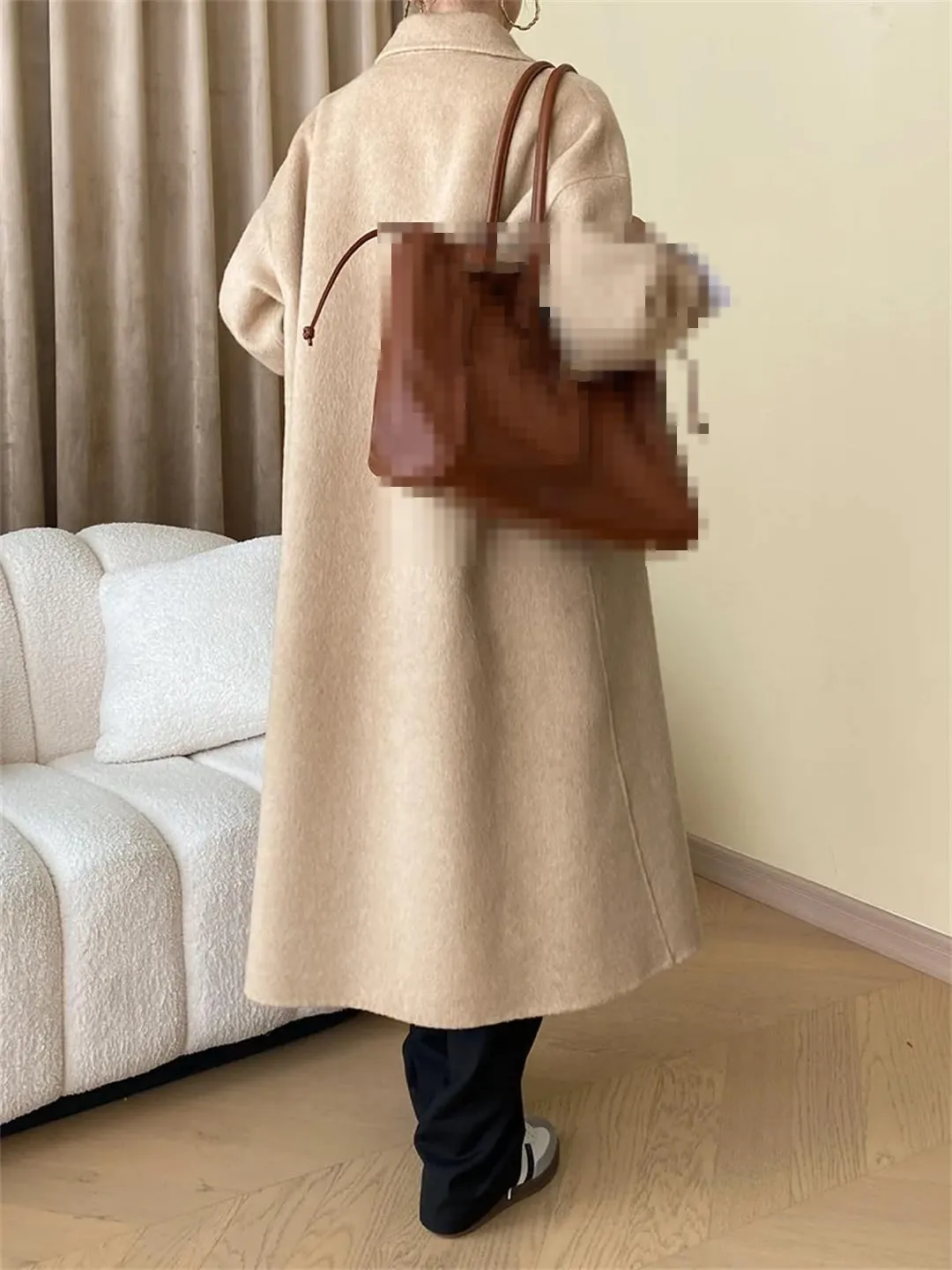 Fnfmrfmr Women's Double-Sided Wool Blends Coats Double Breasted Autumn Winter Long Wool Jacket