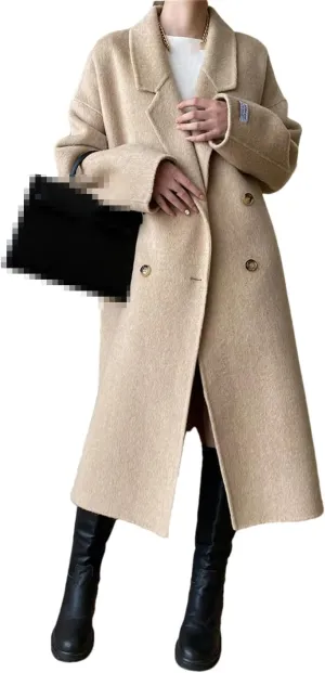 Fnfmrfmr Women's Double-Sided Wool Blends Coats Double Breasted Autumn Winter Long Wool Jacket