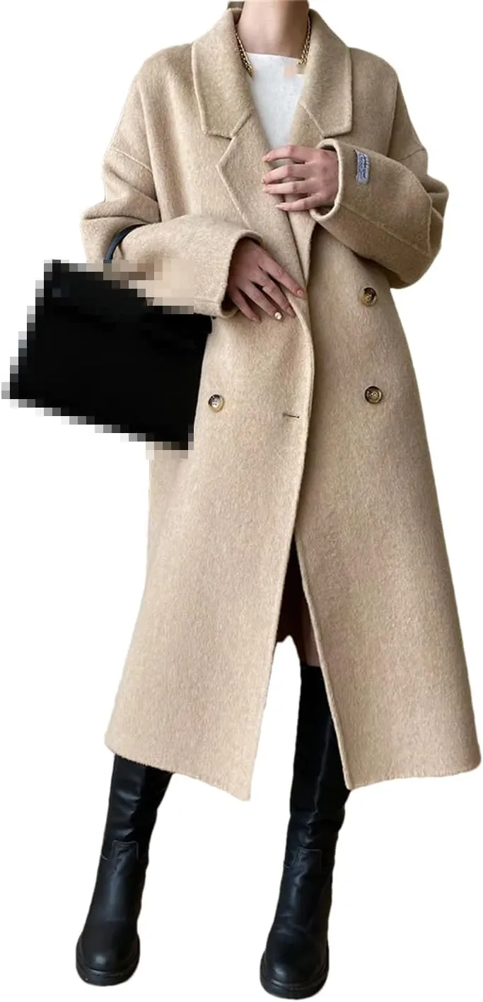 Fnfmrfmr Women's Double-Sided Wool Blends Coats Double Breasted Autumn Winter Long Wool Jacket