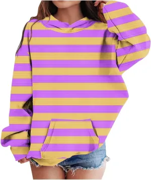 Girls' Striped Hoodie Kids Color Block Preppy Sweatshirt 2024 Y2K Trendy Oversized Hoodie Toddler Baby Pullover Tops