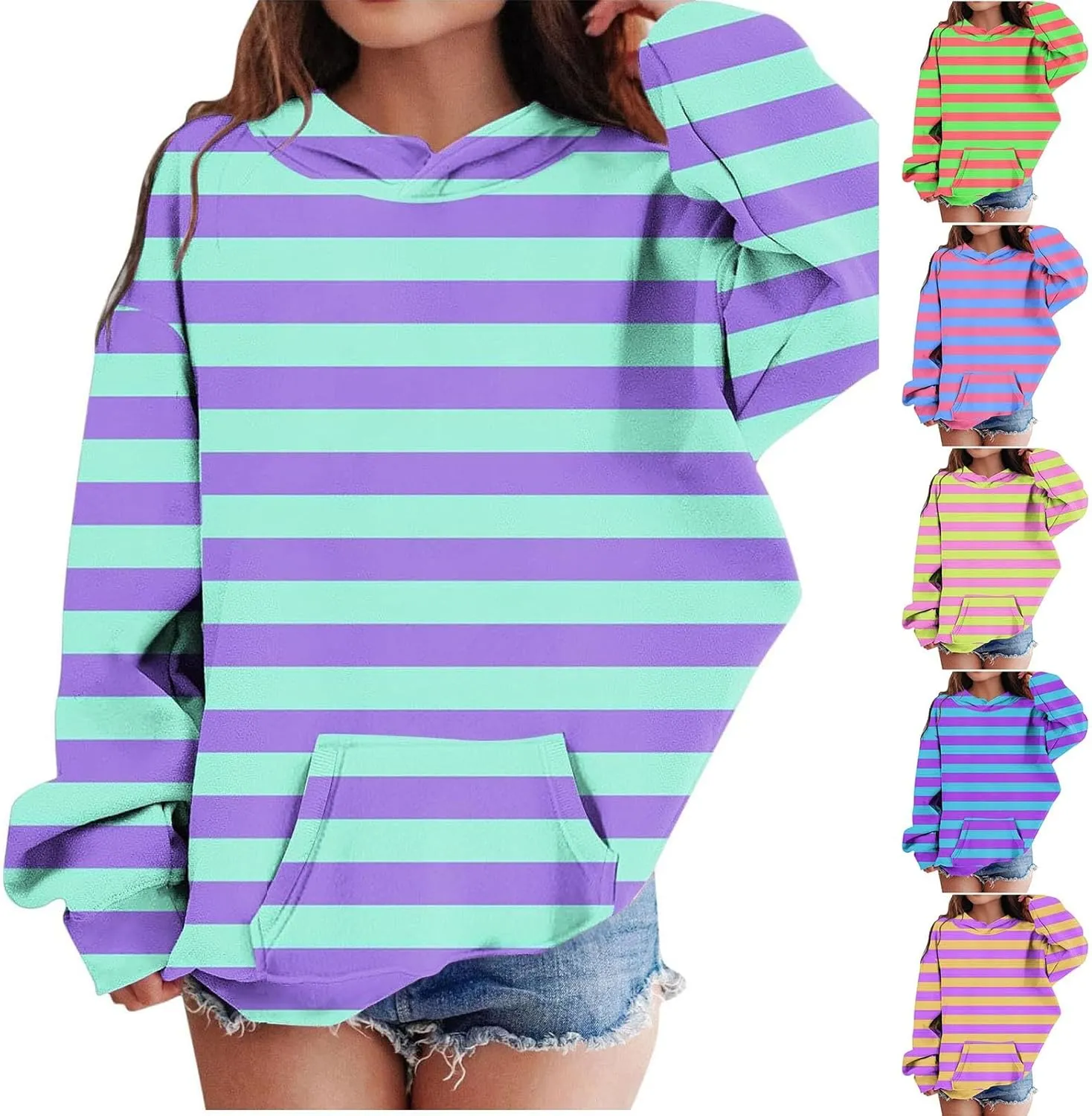 Girls' Striped Hoodie Kids Color Block Preppy Sweatshirt 2024 Y2K Trendy Oversized Hoodie Toddler Baby Pullover Tops