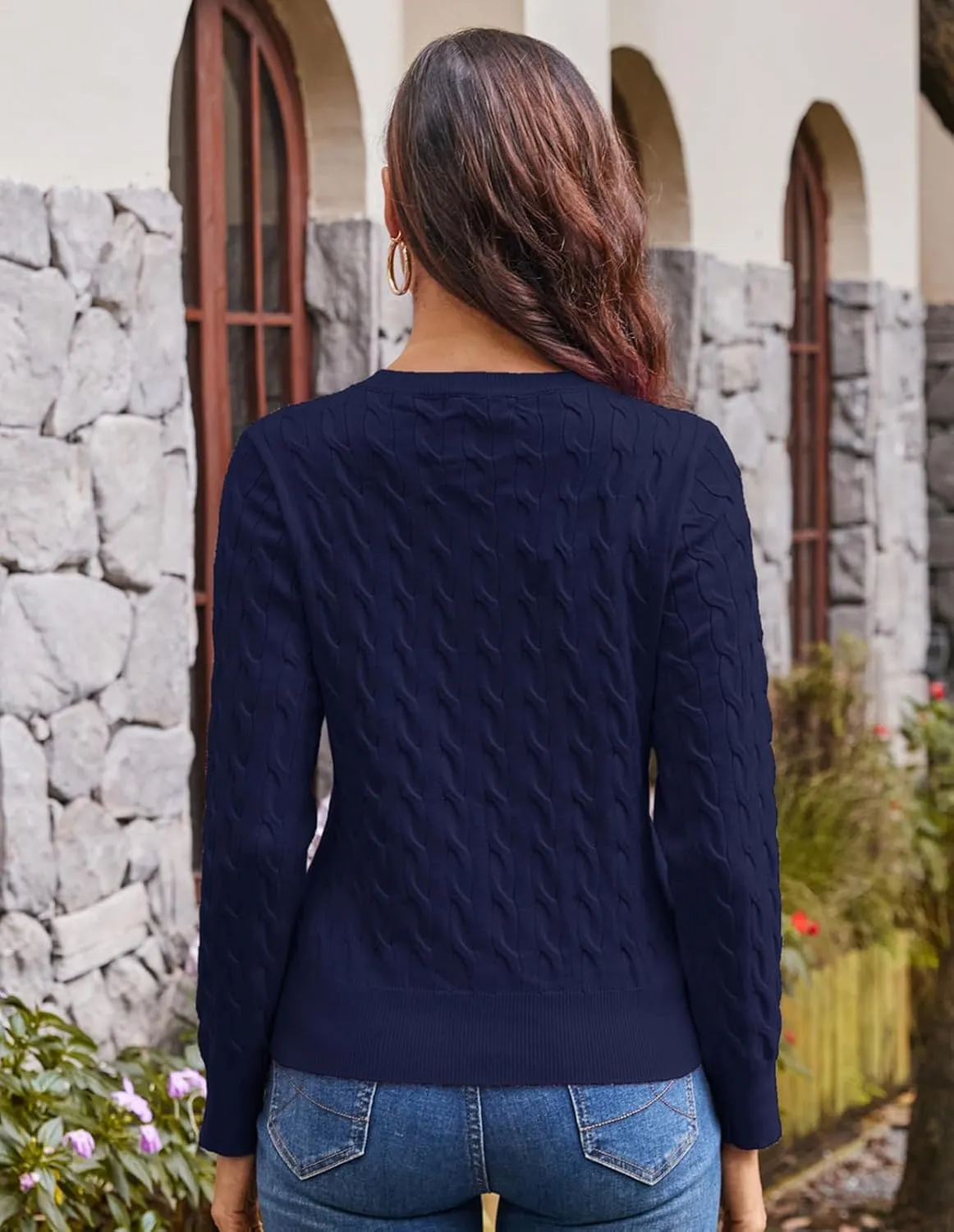 GRACE KARIN Women's Long Sleeve Button Up Cable Knit Cardigan Lightweight 2025 Crewneck Button Down Sweaters for Women
