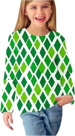 Graphic Sweatshirt Girls Long Sleeve Blue Clover Crewneck Lightweight Pullover Relaxed Casual Cute Essential Top