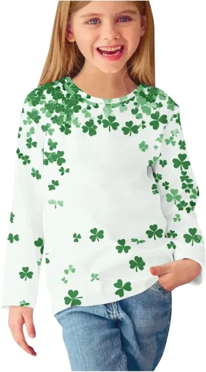Graphic Sweatshirt Girls Long Sleeve Blue Clover Crewneck Lightweight Pullover Relaxed Casual Cute Essential Top