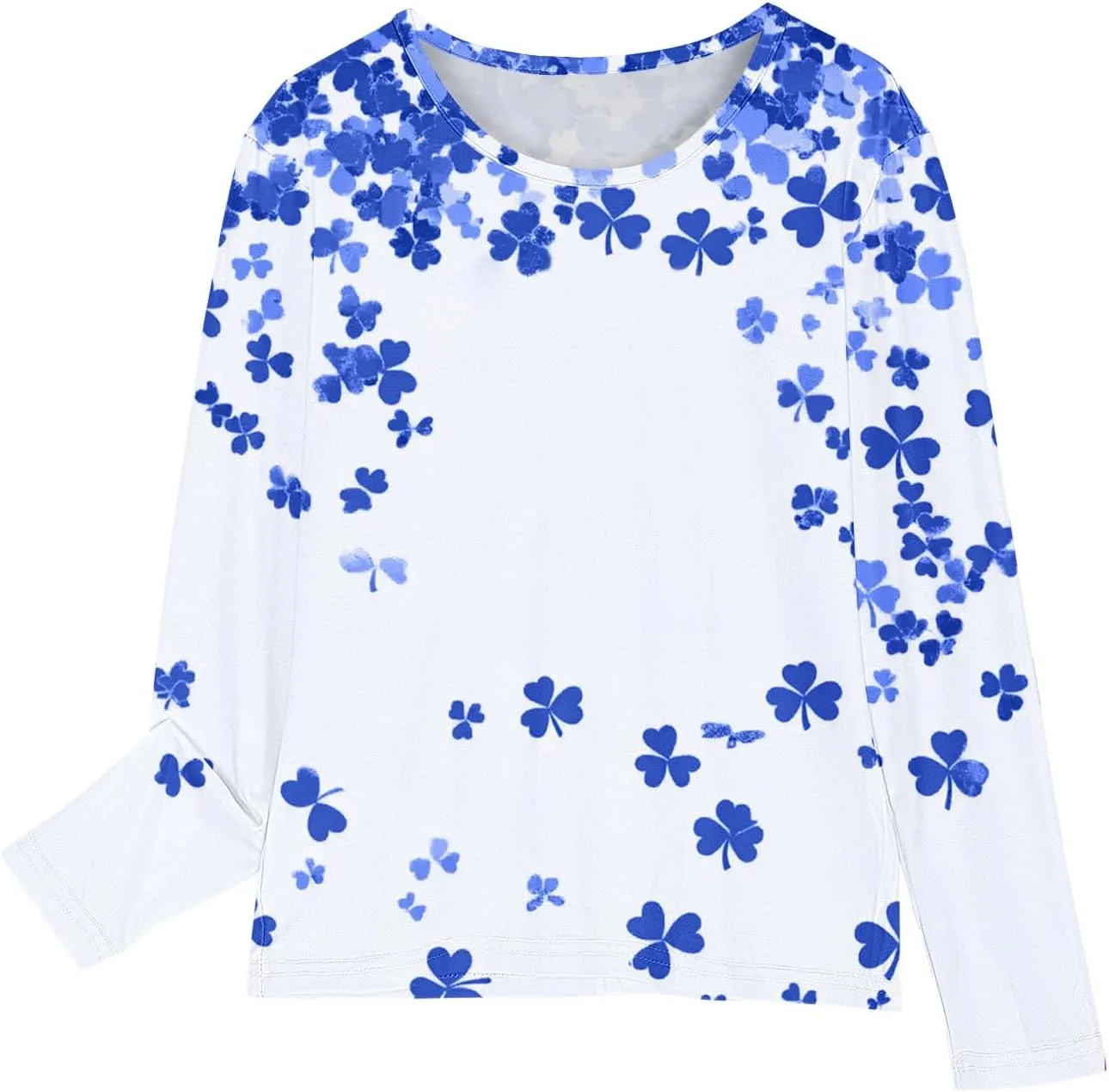 Graphic Sweatshirt Girls Long Sleeve Blue Clover Crewneck Lightweight Pullover Relaxed Casual Cute Essential Top