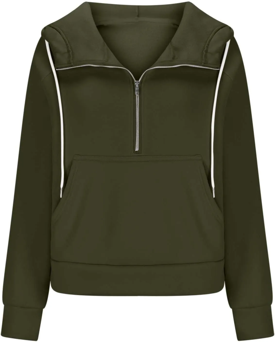 Half Zip Cropped Hoodies for Women Fleece Lined Drawstring Pullover Thumb Hole Long Sleeve Casual Workout Sweatshirt