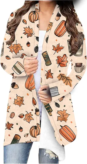 Halloween Cardigan for Women Fall Outfits 2024 Long Sleeve Pumpkin Cardigan Sweater Cute Print Knitting Cardigans