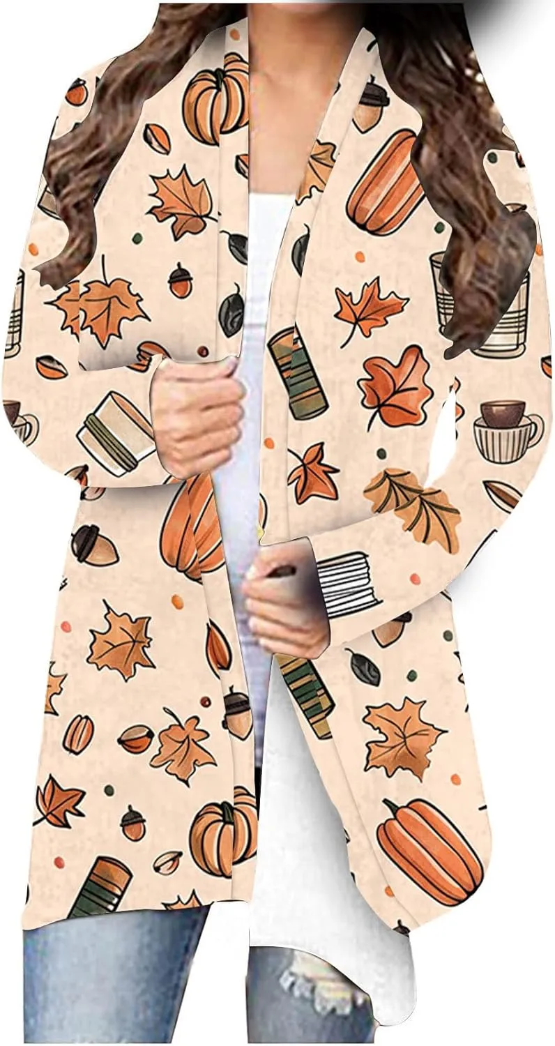 Halloween Cardigan for Women Fall Outfits 2024 Long Sleeve Pumpkin Cardigan Sweater Cute Print Knitting Cardigans
