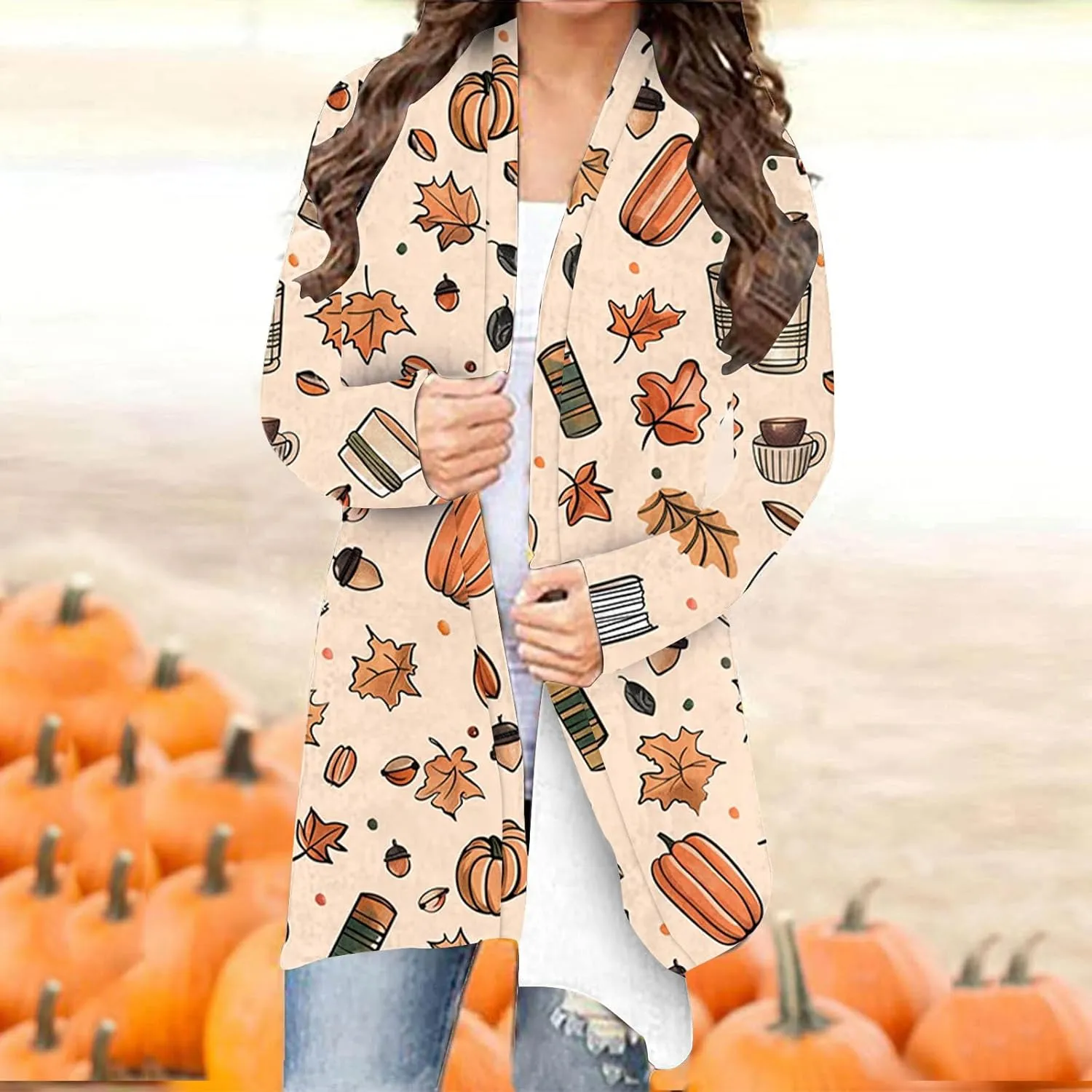 Halloween Cardigan for Women Fall Outfits 2024 Long Sleeve Pumpkin Cardigan Sweater Cute Print Knitting Cardigans