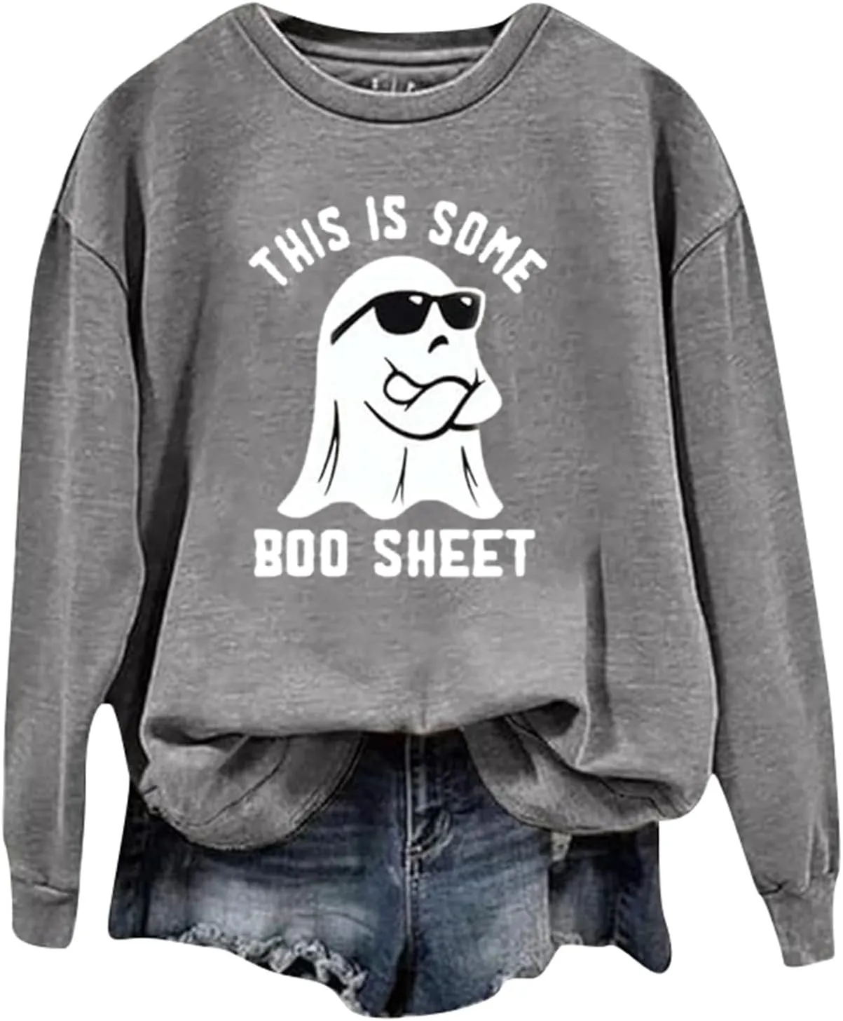 Halloween Crewneck Sweatshirts Women Ghost Print Loose Pullover Tops Graphic Long Sleeve Oversized Cute Sweatshirt
