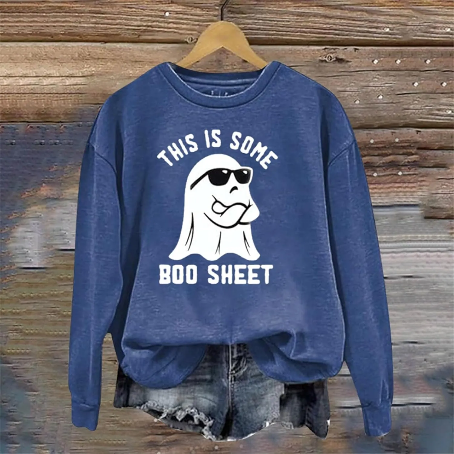 Halloween Crewneck Sweatshirts Women Ghost Print Loose Pullover Tops Graphic Long Sleeve Oversized Cute Sweatshirt