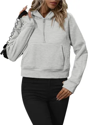 HangNiFang Women's Half Zipper Cropped Hoodies Fashion Fleece Lined Pullover Sweatshirts