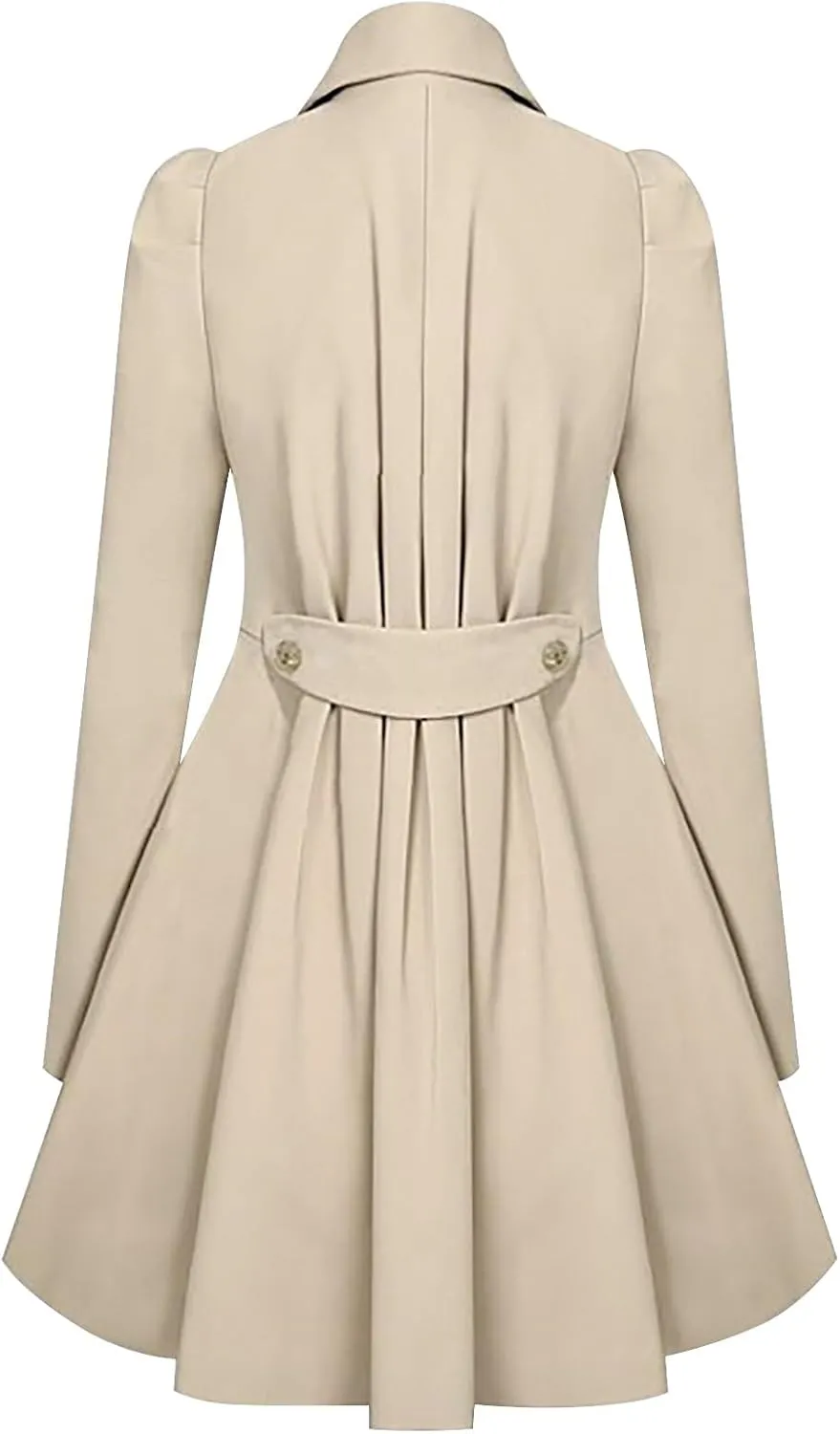 Hasta Women's Swing Coats Lapel Pleated Hem Slim Fit Skirt Pea Coat Plus Size Double-Breasted Trench Coats Overcoat Jacket