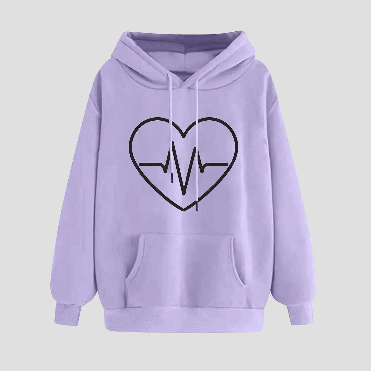 Heart Print Hoodie for Women Casual Pullover Long Sleeve Soft Fleece Relaxed Fit with Hood Lightweight for Dailywear