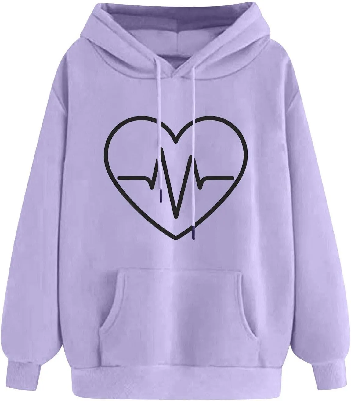Heart Print Hoodie for Women Casual Pullover Long Sleeve Soft Fleece Relaxed Fit with Hood Lightweight for Dailywear