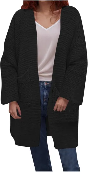 HGps8w Long Cardigans for Women Open Front Loose Casual Long Sleeve Cozy Chunky Knit Outerwear Jackets with Pockets