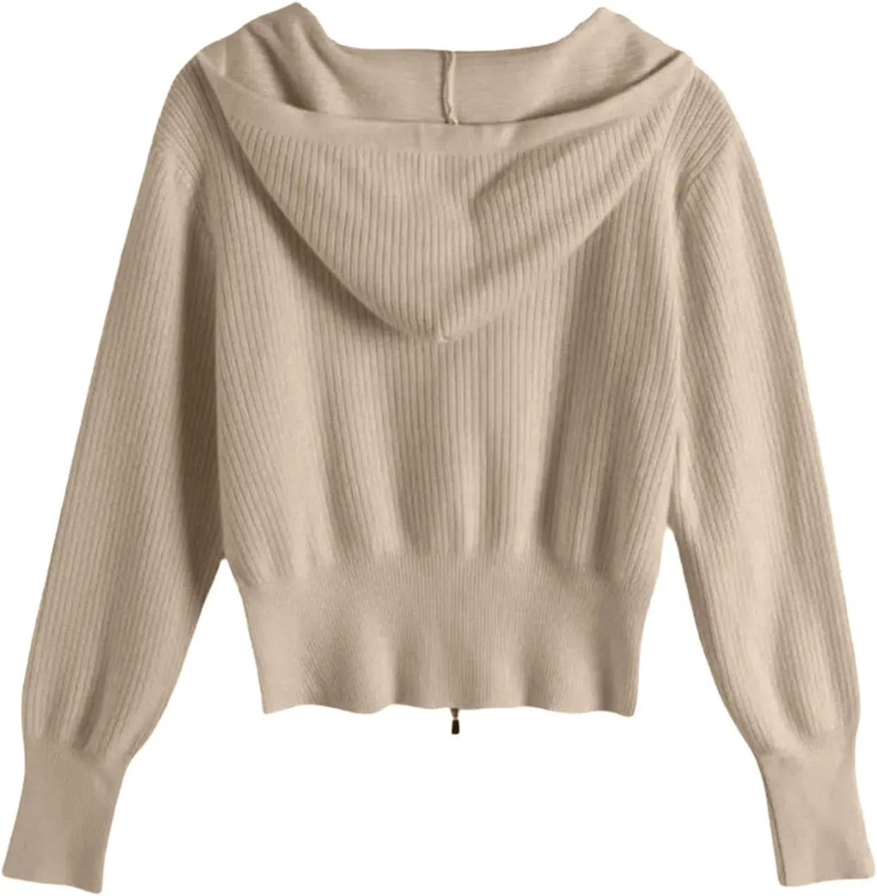 HGps8w Women's Crop Full Zip Knit Hooded Cardigans Open Front Long Sleeve Fall Winter Sweater Coat Outerwear
