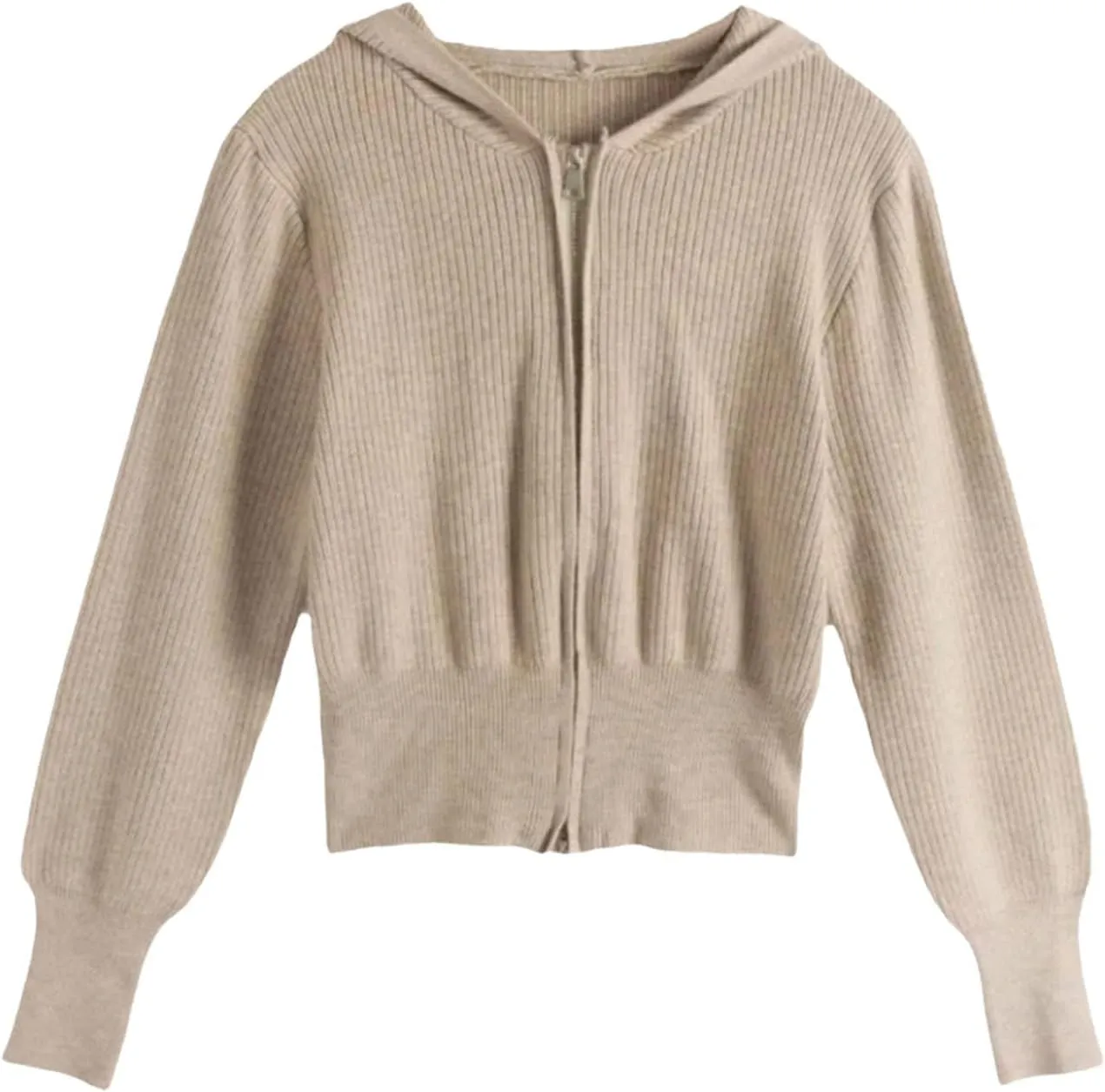 HGps8w Women's Crop Full Zip Knit Hooded Cardigans Open Front Long Sleeve Fall Winter Sweater Coat Outerwear