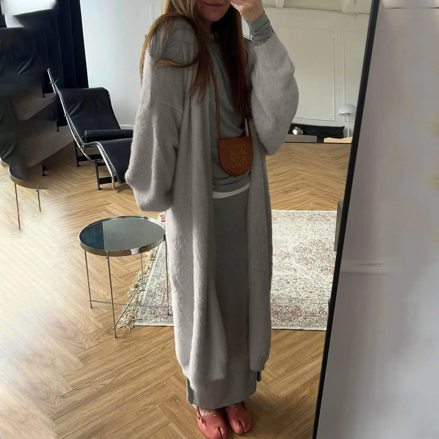 HGps8w Women's Fuzzy Soft Long Sweater Cardigans Casual Long Sleeve Open Front Knitted Outerwear Jackets