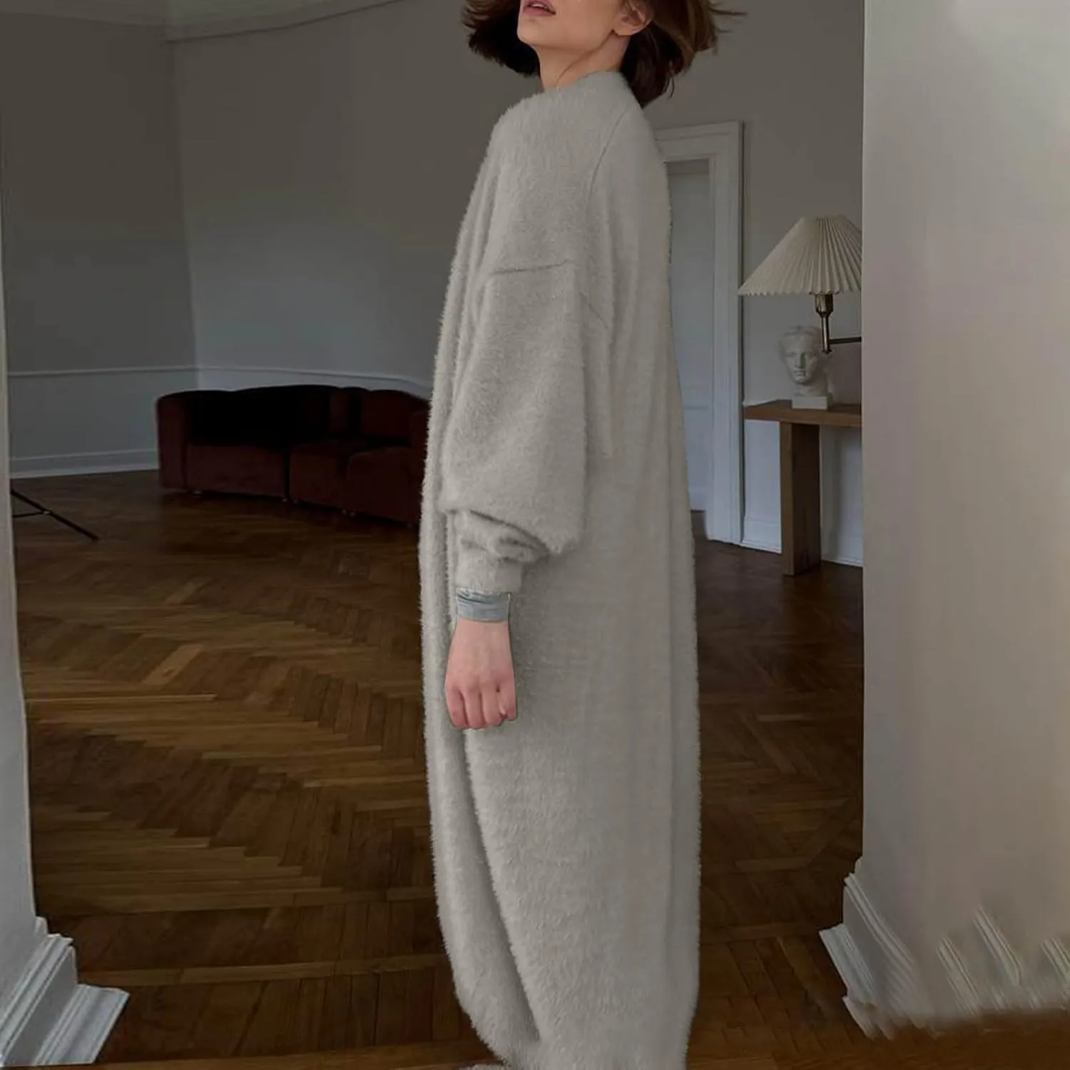 HGps8w Women's Fuzzy Soft Long Sweater Cardigans Casual Long Sleeve Open Front Knitted Outerwear Jackets