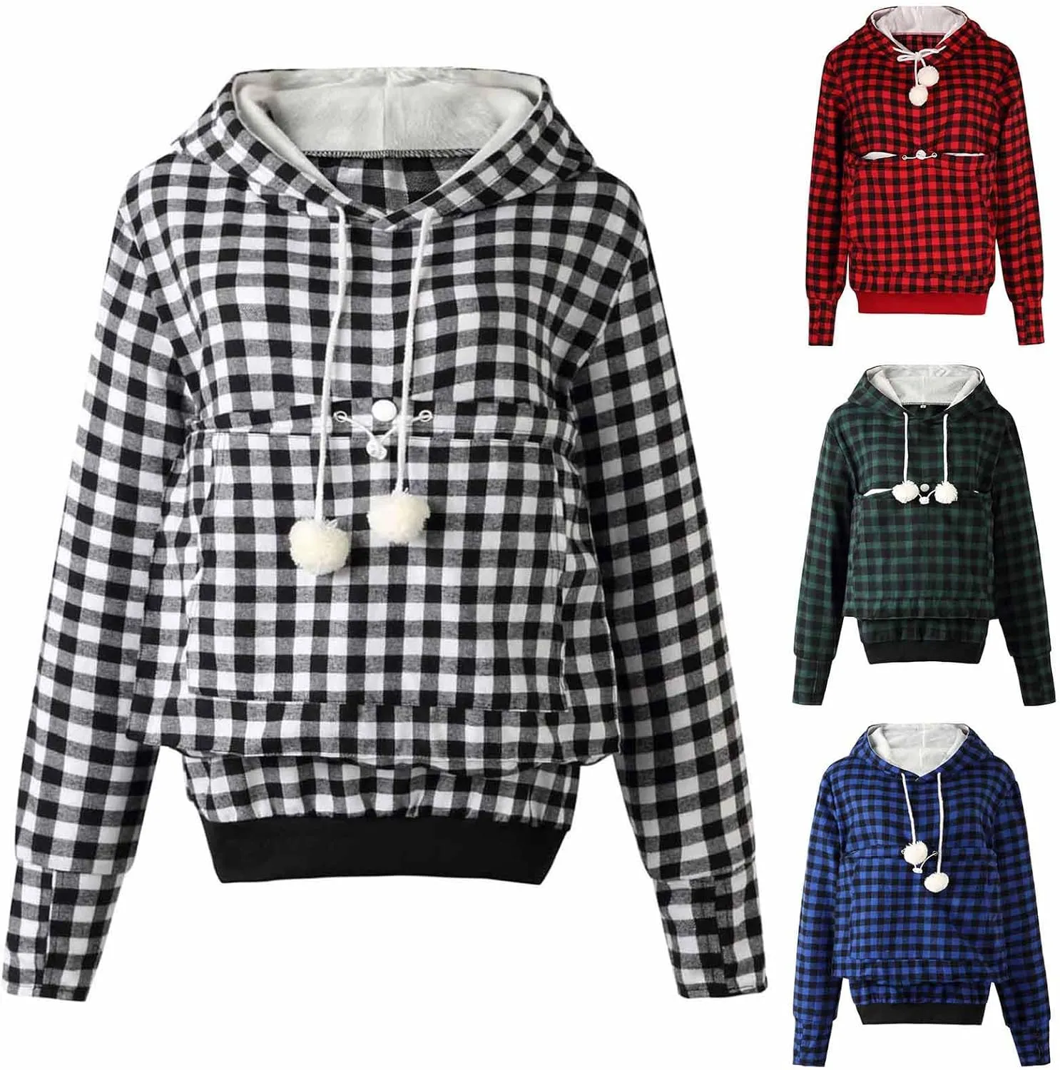 HGps8w Women's Pet Carrier Hoodies Unisex Plus Size Palid Pullover Sweatshirt with Soft Puppy Pouch Big Kangaroo Pocket