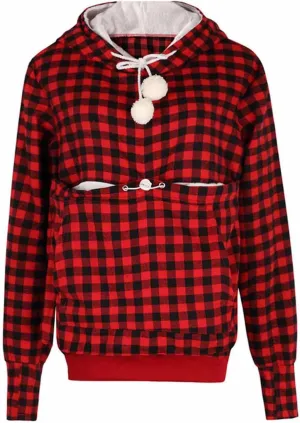 HGps8w Women's Pet Carrier Hoodies Unisex Plus Size Palid Pullover Sweatshirt with Soft Puppy Pouch Big Kangaroo Pocket