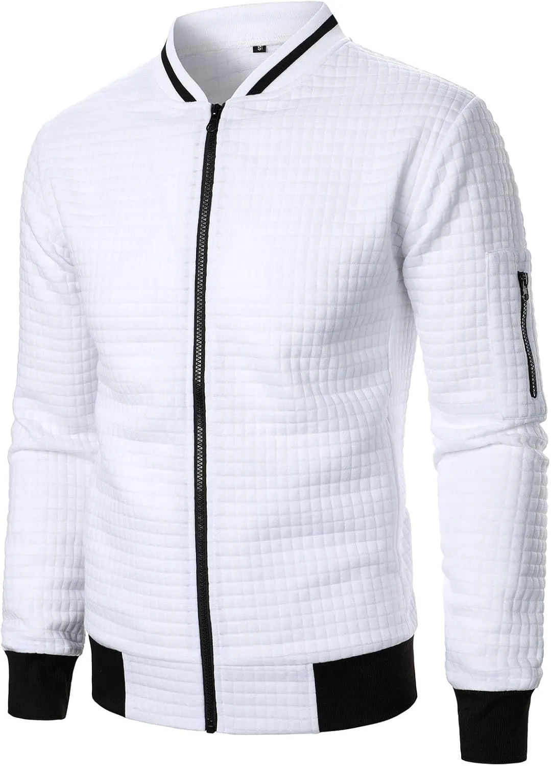 hlysgo Bomber Jacket Men, Mens Lightweight Jackets Casual Bomber Jacket Full Zip Sweatshirt Waffle Coat with Pocket