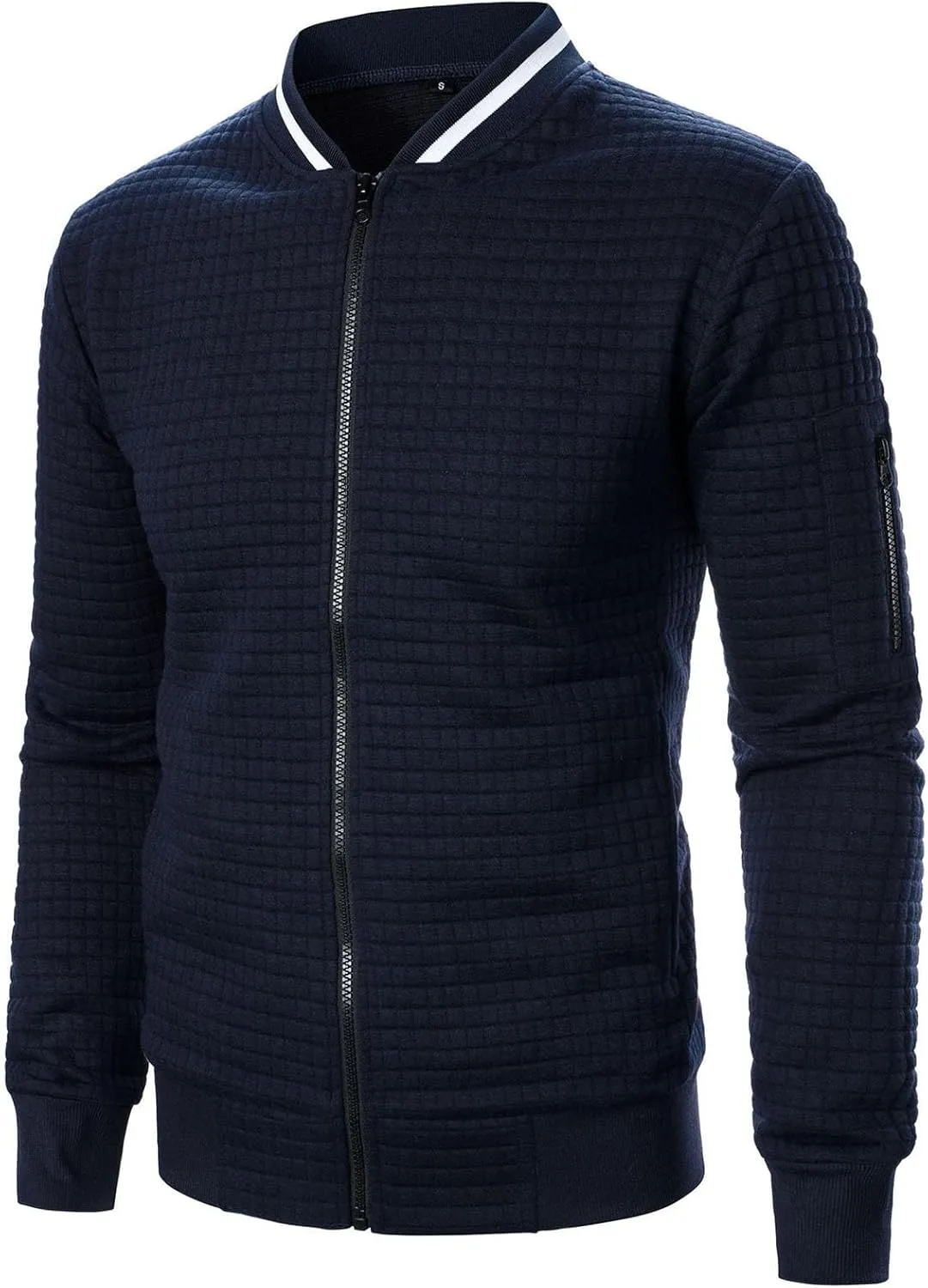 hlysgo Bomber Jacket Men, Mens Lightweight Jackets Casual Bomber Jacket Full Zip Sweatshirt Waffle Coat with Pocket