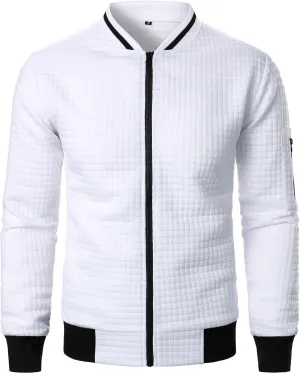 hlysgo Bomber Jacket Men, Mens Lightweight Jackets Casual Bomber Jacket Full Zip Sweatshirt Waffle Coat with Pocket