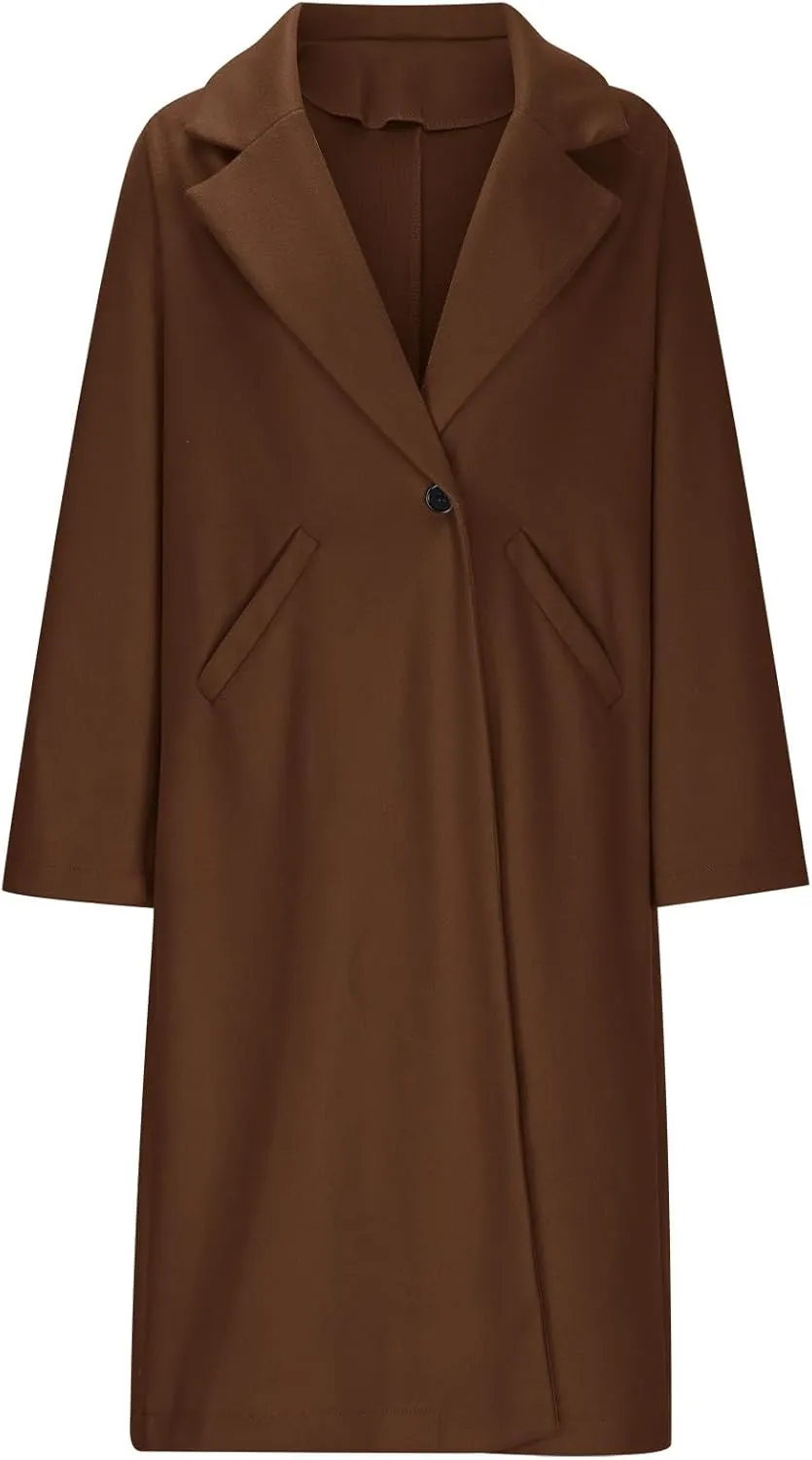 hlysgo Women's Long Wool Blend Pea Coat Casual Overcoat Notched Lapel Collar Trench Coat Single Breasted Jacket Outerwear
