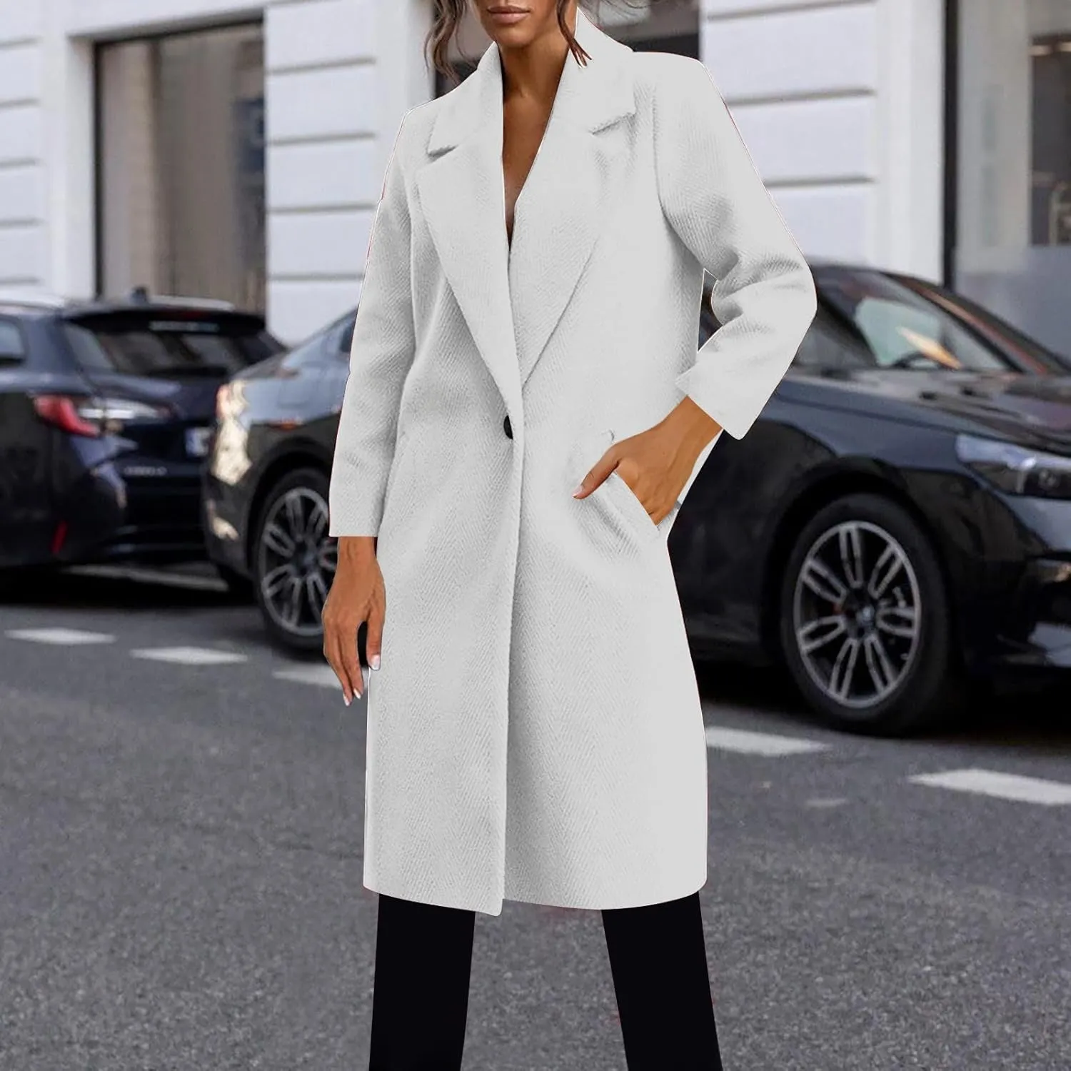 hlysgo Women's Long Wool Blend Pea Coat Casual Overcoat Notched Lapel Collar Trench Coat Single Breasted Jacket Outerwear