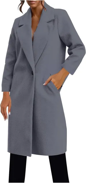 hlysgo Women's Long Wool Blend Pea Coat Casual Overcoat Notched Lapel Collar Trench Coat Single Breasted Jacket Outerwear
