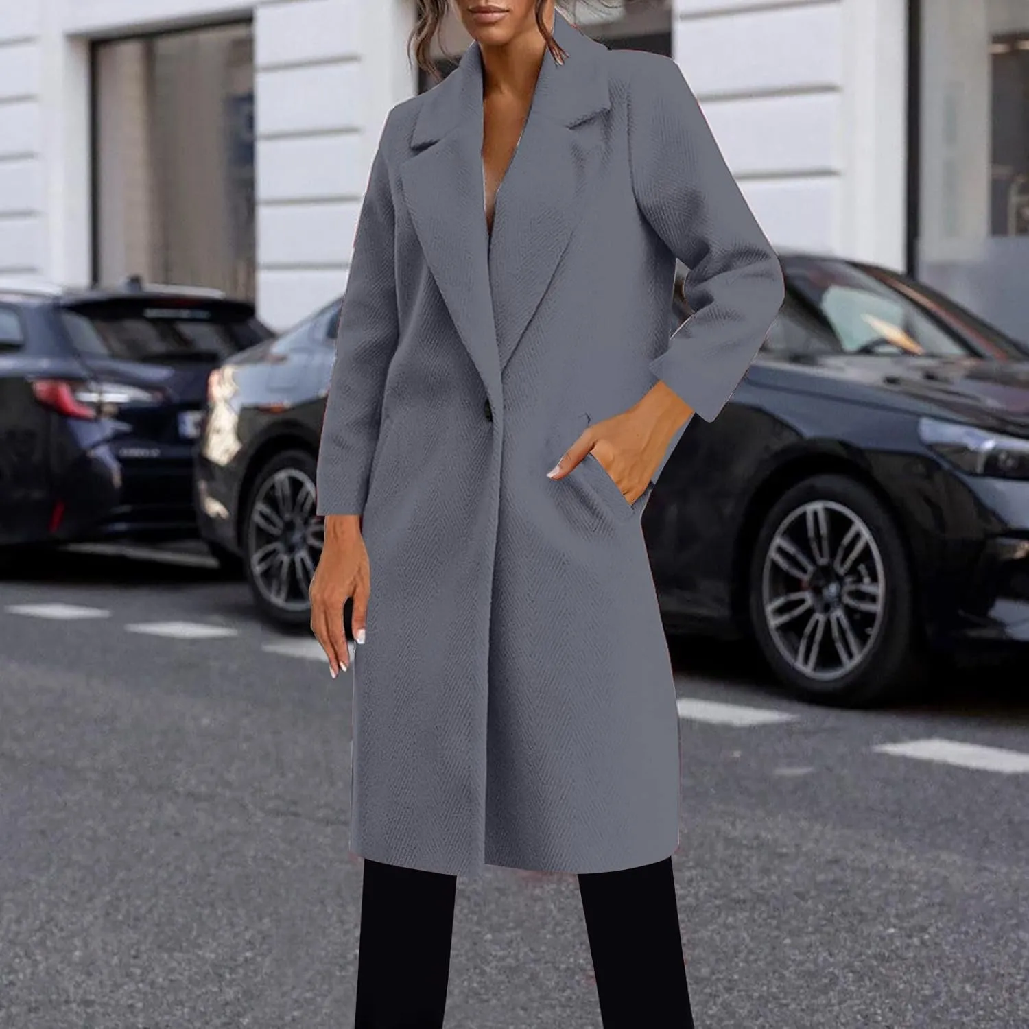 hlysgo Women's Long Wool Blend Pea Coat Casual Overcoat Notched Lapel Collar Trench Coat Single Breasted Jacket Outerwear