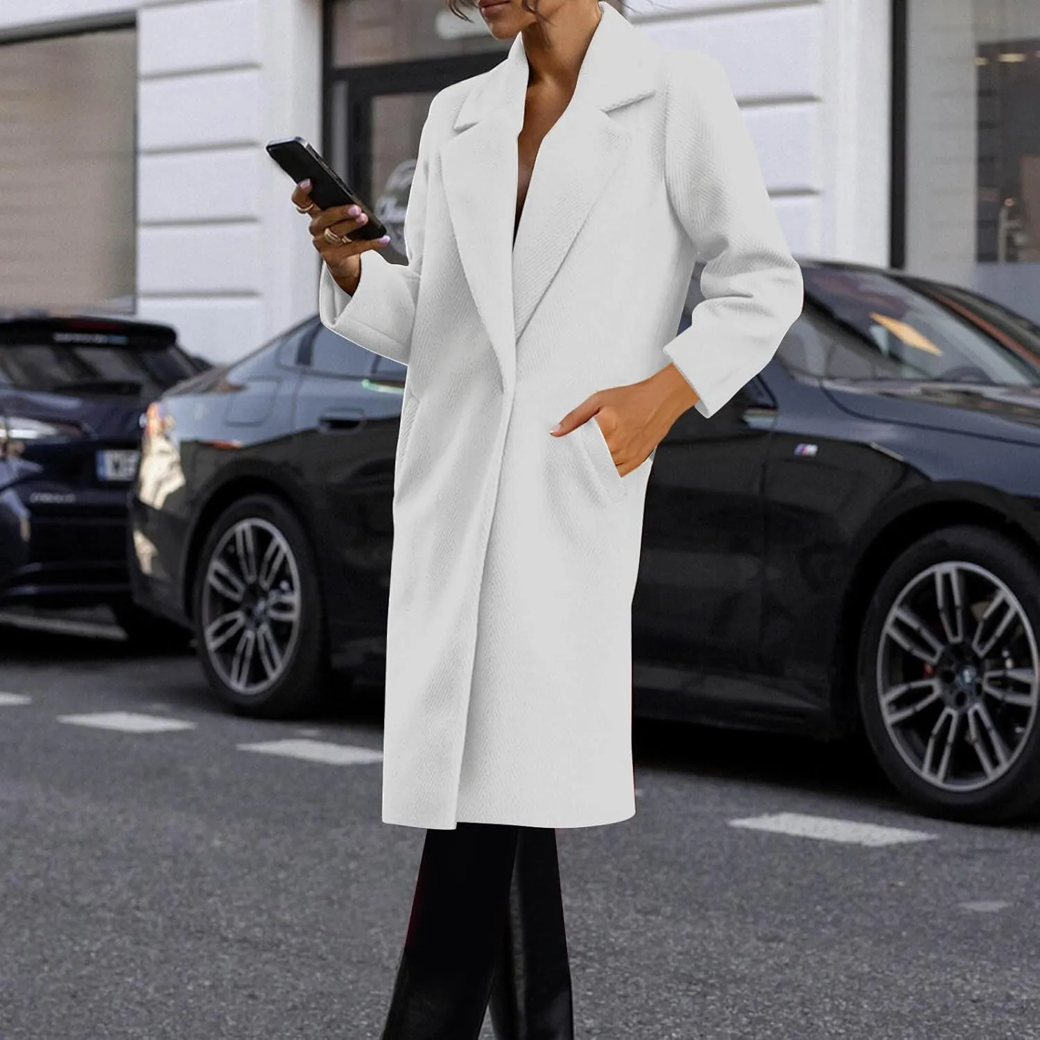 hlysgo Women's Long Wool Blend Pea Coat Casual Overcoat Notched Lapel Collar Trench Coat Single Breasted Jacket Outerwear