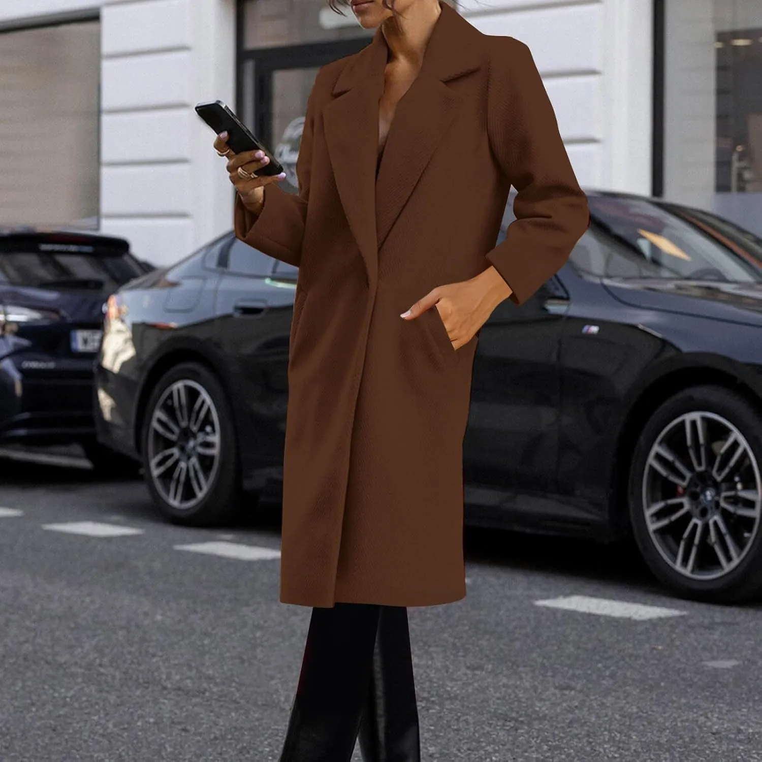 hlysgo Women's Long Wool Blend Pea Coat Casual Overcoat Notched Lapel Collar Trench Coat Single Breasted Jacket Outerwear