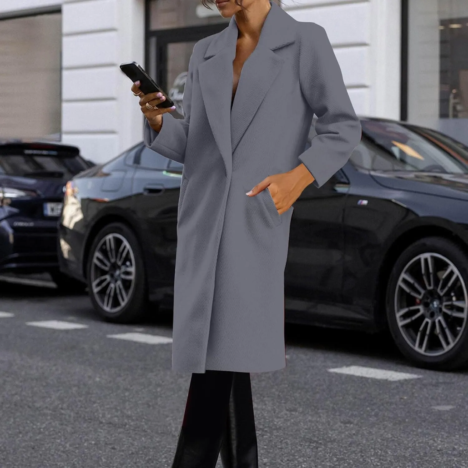 hlysgo Women's Long Wool Blend Pea Coat Casual Overcoat Notched Lapel Collar Trench Coat Single Breasted Jacket Outerwear