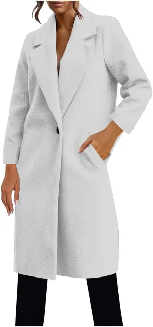 hlysgo Women's Long Wool Blend Pea Coat Casual Overcoat Notched Lapel Collar Trench Coat Single Breasted Jacket Outerwear