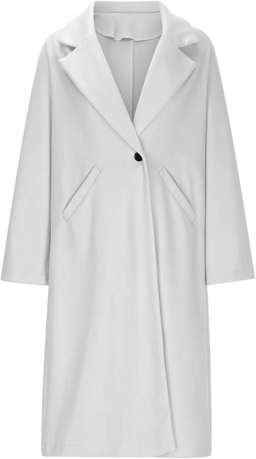 hlysgo Women's Long Wool Blend Pea Coat Casual Overcoat Notched Lapel Collar Trench Coat Single Breasted Jacket Outerwear