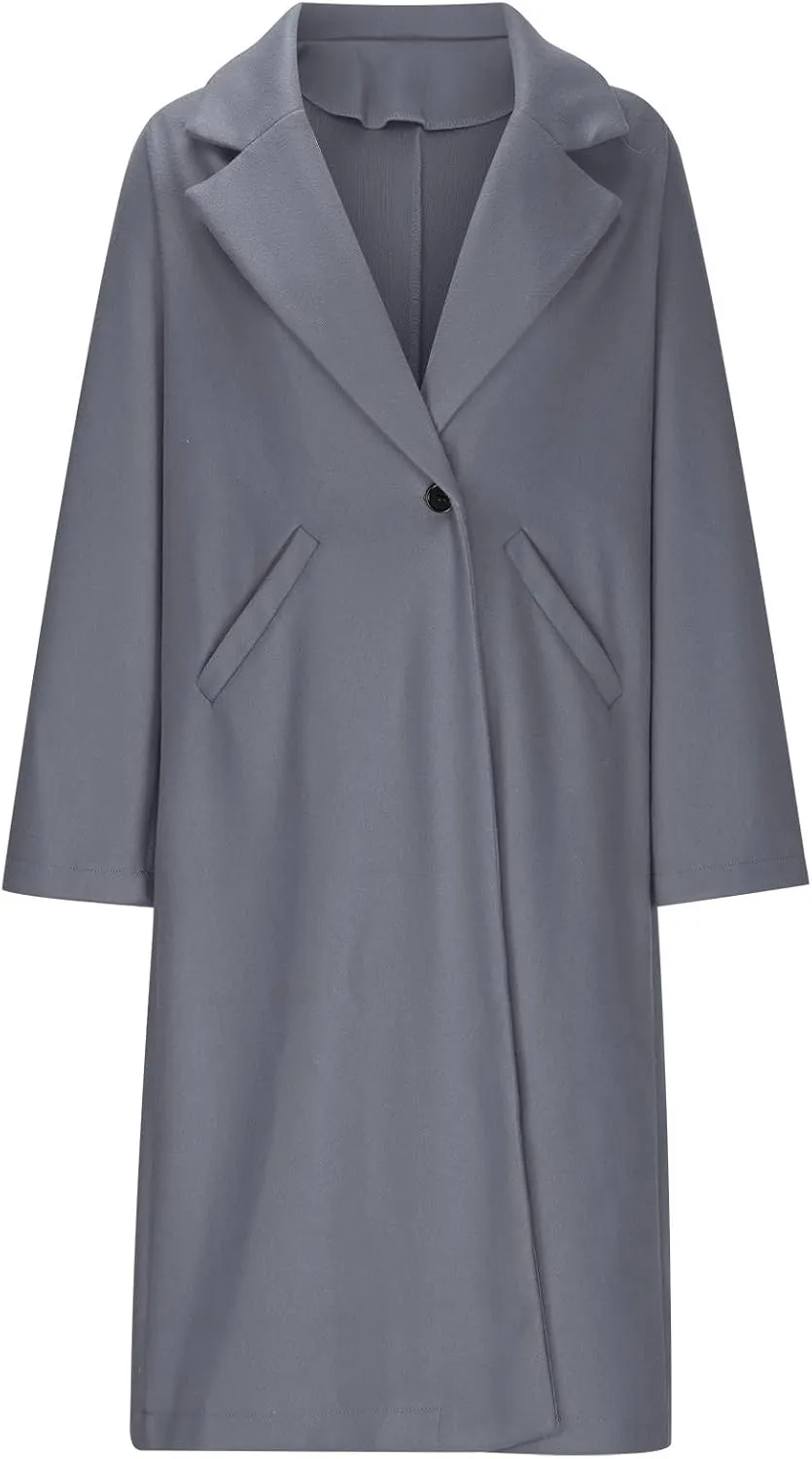 hlysgo Women's Long Wool Blend Pea Coat Casual Overcoat Notched Lapel Collar Trench Coat Single Breasted Jacket Outerwear