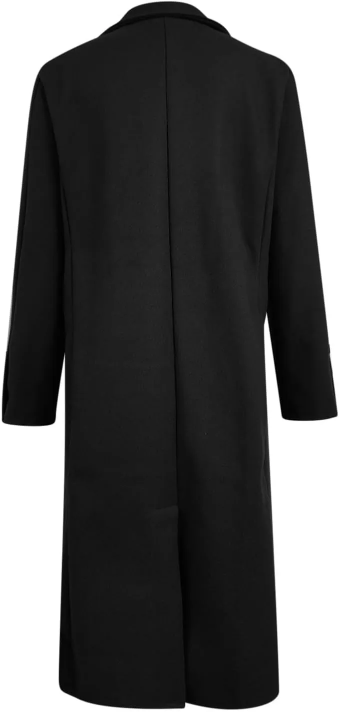 hlysgo Women's Winter Coat Single Breasted Wool Blend Peacoat Long Sleeve Notch Lapel Mid-Long Trench Coat Jacket Outwear