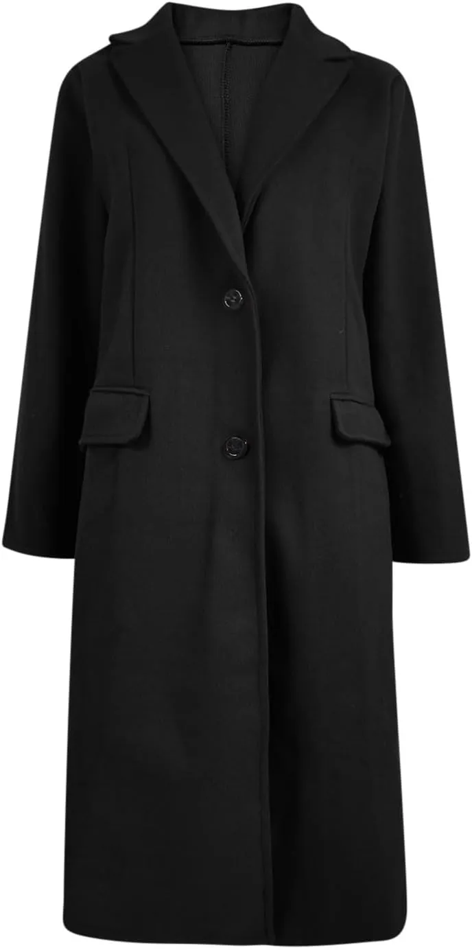 hlysgo Women's Winter Coat Single Breasted Wool Blend Peacoat Long Sleeve Notch Lapel Mid-Long Trench Coat Jacket Outwear