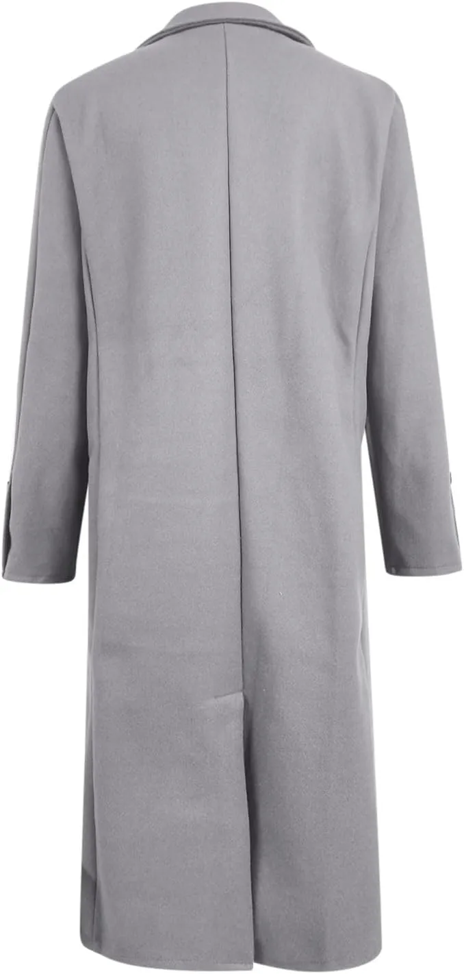 hlysgo Women's Winter Coat Single Breasted Wool Blend Peacoat Long Sleeve Notch Lapel Mid-Long Trench Coat Jacket Outwear
