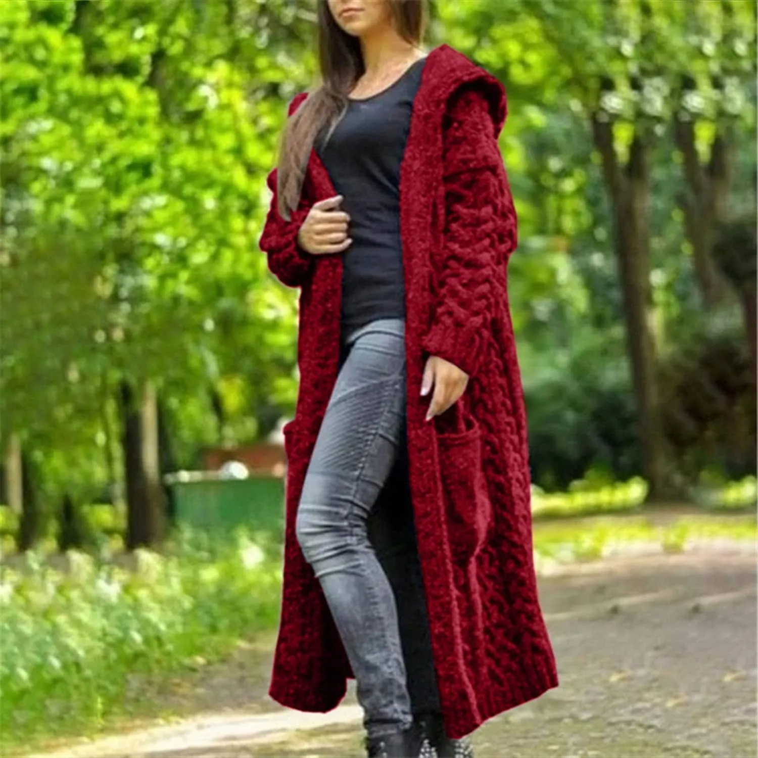 Hooded Cardigan for Women Oversized Plush Knit Long Cardigans Long Sleeve Fall Winter Sweater Coats with Pockets