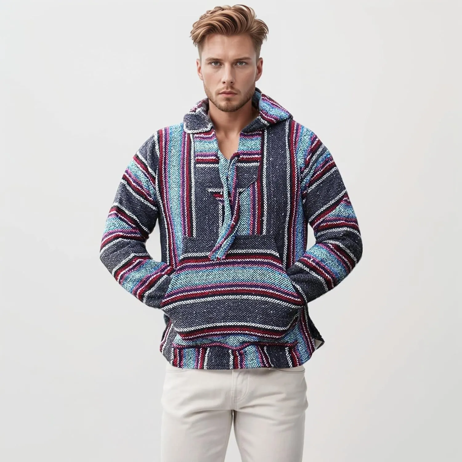 Hoodie Sweatshirt Pullover Jerga Surf Poncho Drug Rug Striped Woven Baja Jacket Coat Hoodie