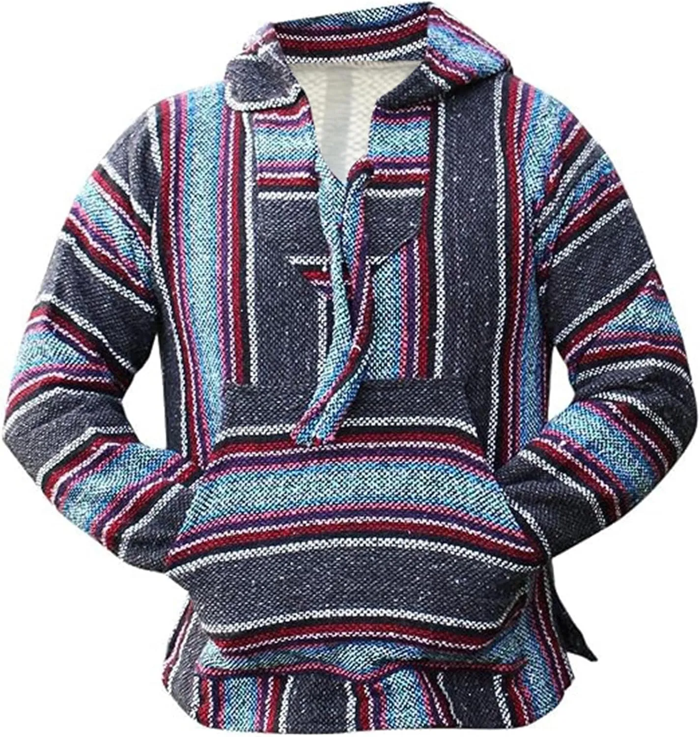 Hoodie Sweatshirt Pullover Jerga Surf Poncho Drug Rug Striped Woven Baja Jacket Coat Hoodie